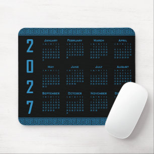 Tapis De Souris Calendrier 2027, Méandre Grec, Cosmos Bleu sur Fon
