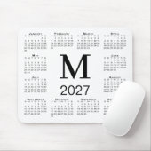 Tapis De Souris Calendrier 2027 Monogramme Noir Blanc (Avec souris)