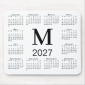 Tapis De Souris Calendrier 2027 Monogramme Noir Blanc (Devant)