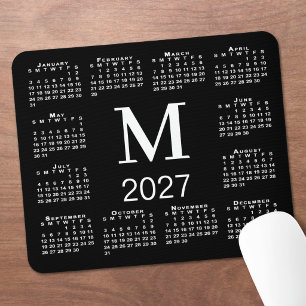 Tapis De Souris Calendrier 2027 Monogramme Noir Blanc