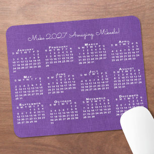 Tapis De Souris Calendrier 2027 Nom personnalisé Photo de lin viol