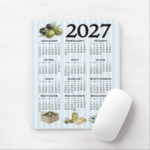 Tapis De Souris Calendrier 2027, Olives Méditerranéennes, Rayures