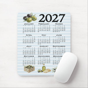 Tapis De Souris Calendrier 2027, Olives Méditerranéennes, Rayures