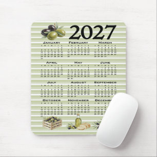 Tapis De Souris Calendrier 2027, Olives Méditerranéennes, Rayures 