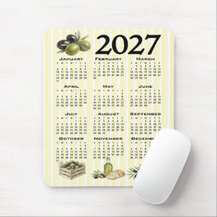 Tapis De Souris Calendrier 2027, Olives Méditerranéennes Rayures J