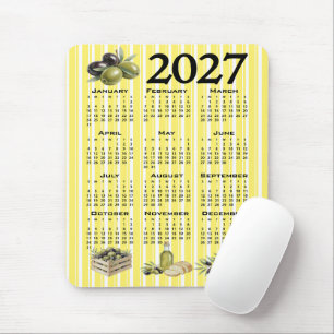 Tapis De Souris Calendrier 2027, Olives Méditerranéennes Rayures J