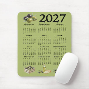 Tapis De Souris Calendrier 2027, Olives Méditerranéennes, Vertes