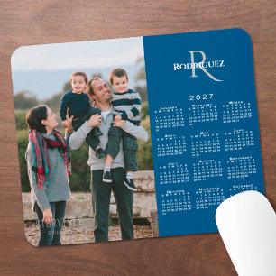 Tapis De Souris Calendrier 2027 Photo personnalisée Monogramme Nom