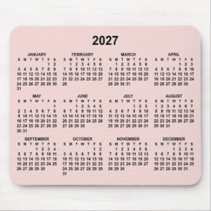 Tapis De Souris Calendrier 2027 Rose Pâle et Noir