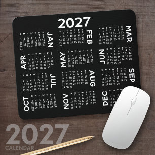 Tapis De Souris Calendrier 2027 - simple noir et blanc moderne