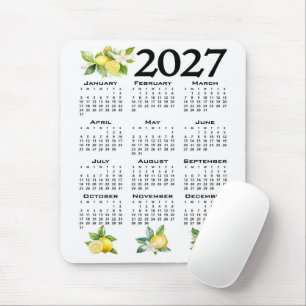 Tapis De Souris Calendrier 2027 Style Italien Citrons Blanc