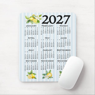 Tapis De Souris Calendrier 2027 Style Italien Citrons Rayures Bleu