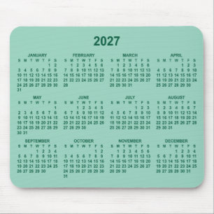 Tapis De Souris Calendrier 2027 Vert Chasseur et Turquoise Clair T
