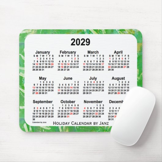 Tapis De Souris Calendrier 2029 des Fêtes Vertes par Janz Mouse Pa (Avec souris)