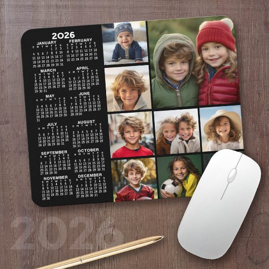 Tapis De Souris Calendrier - 9 photo collage - noir