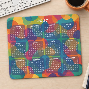 Tapis De Souris Calendrier Abstrait Moderne Rétro Coloré 2027