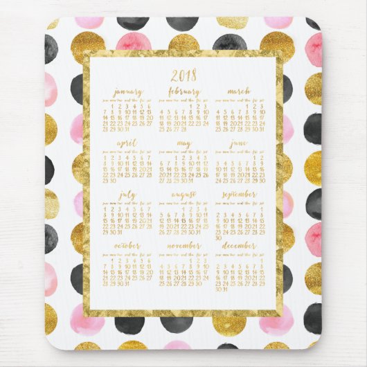 Tapis De Souris Calendrier Annuel 2018 Mousepads Points Rose Et Or (Devant)