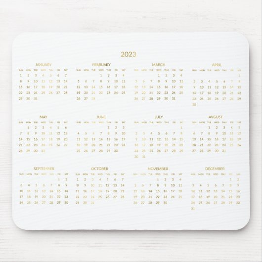 Tapis De Souris Calendrier Annuel 2023 Faux Or Et Blanc (Devant)