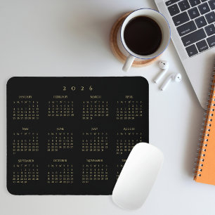 Tapis De Souris Calendrier annuel 2026 Black Gold pour le bureau à