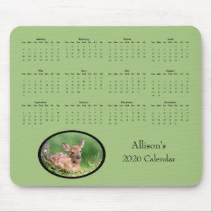 Tapis De Souris Calendrier annuel 2026 de faon de cerf à queue bla