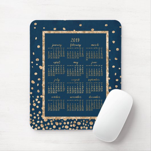 Tapis De Souris Calendrier Annuel Bleu 2019 Mouse Pads Gold Confet (Avec souris)