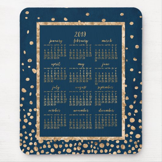 Tapis De Souris Calendrier Annuel Bleu 2019 Mouse Pads Gold Confet (Devant)