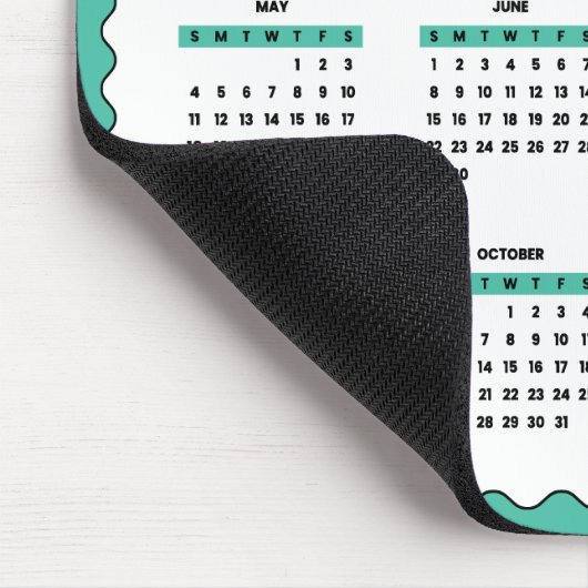 Tapis De Souris Calendrier annuel complet 2025 Wavy Emerald Green (Coin)