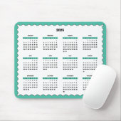 Tapis De Souris Calendrier annuel complet 2025 Wavy Emerald Green (Avec souris)