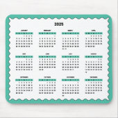 Tapis De Souris Calendrier annuel complet 2025 Wavy Emerald Green (Devant)