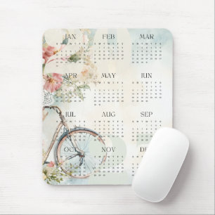 Tapis De Souris Calendrier annuel de couleur florale de bicyclette