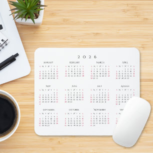 Tapis De Souris Calendrier annuel simple pour le bureau 2026