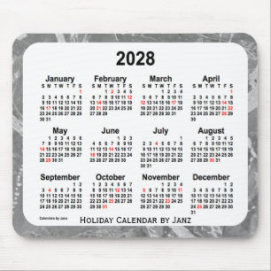 Tapis De Souris Calendrier argenté d'art des vacances 2028 par le