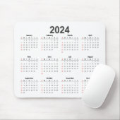 Tapis De Souris Calendrier Arrière - plan blanc simple 2024 (Avec souris)