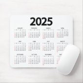 Tapis De Souris Calendrier Arrière - plan blanc Super Simple 2025 (Avec souris)