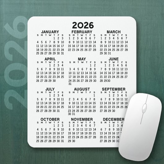 Tapis De Souris Calendrier - arrière - plan blanc - Vertical