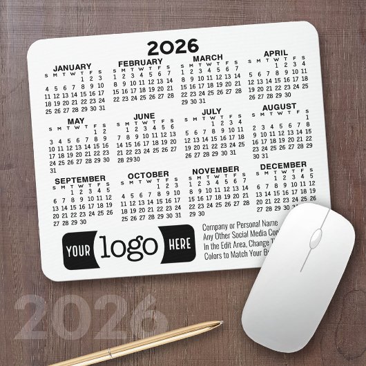 Tapis De Souris Calendrier avec logo, Coordonnées Blanc