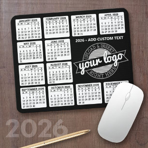 Tapis De Souris Calendrier avec logo et texte - noir et blanc