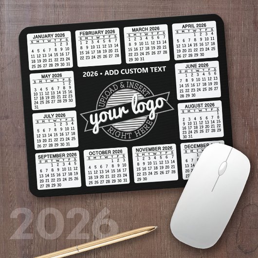 Tapis De Souris Calendrier avec logo et texte - noir et blanc