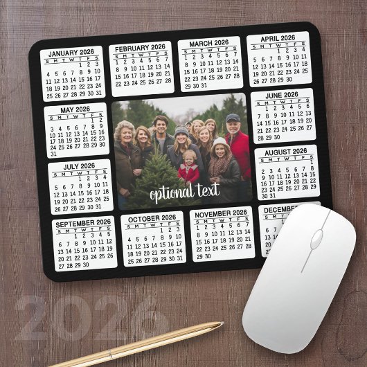 Tapis De Souris Calendrier avec photo dans le centre noir blanc