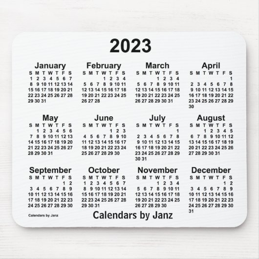 Tapis De Souris Calendrier blanc 2023 par Janz Mouse Pad (Devant)
