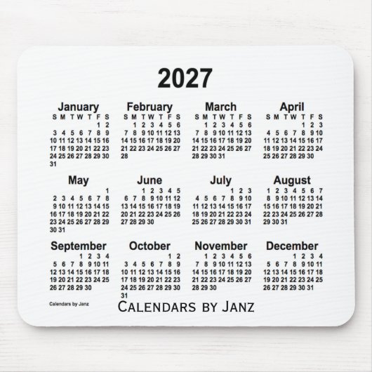 Tapis De Souris Calendrier blanc 2027 par Janz Mouse Pad (Devant)