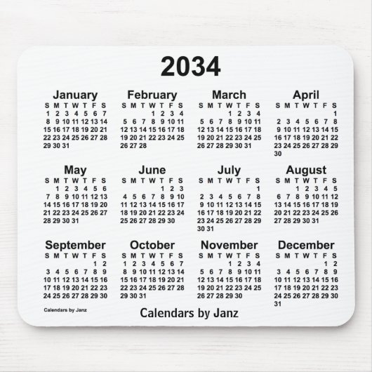 Tapis De Souris Calendrier blanc 2034 par Janz Mouse Pad (Devant)