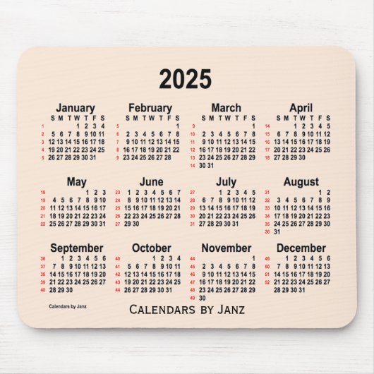 Tapis De Souris Calendrier blanc 52 semaines 2025 par Janz (Devant)