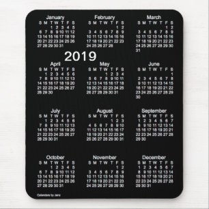 Tapis De Souris Calendrier blanc au néon des gros caractères 2019