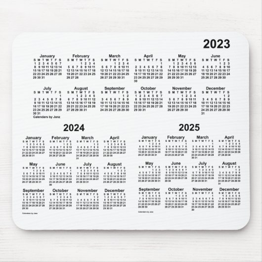 Tapis De Souris Calendrier blanc de 3 ans 2023-2025 par Janz Mouse (Devant)