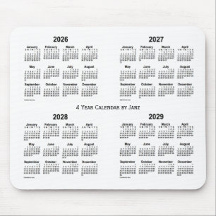 Tapis De Souris Calendrier blanc de 4 ans 2026-2029 par Janz