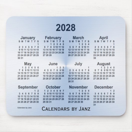 Tapis De Souris Calendrier blanc de l'année bissextile 2028 par Ja (Devant)