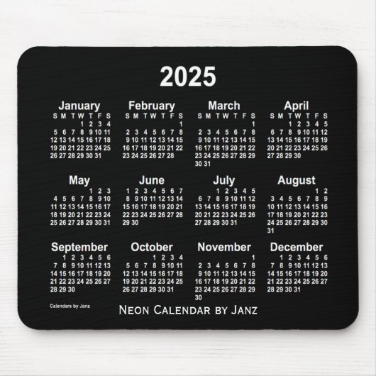Tapis De Souris Calendrier blanc Neon 2025 par Janz (Devant)