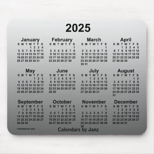 Tapis De Souris Calendrier blanc passé 2025 par Janz Mouse Pad (Devant)