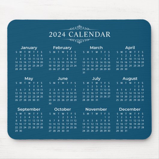 Tapis De Souris Calendrier bleu 2024 simple mais élégant | Mousepa (Devant)